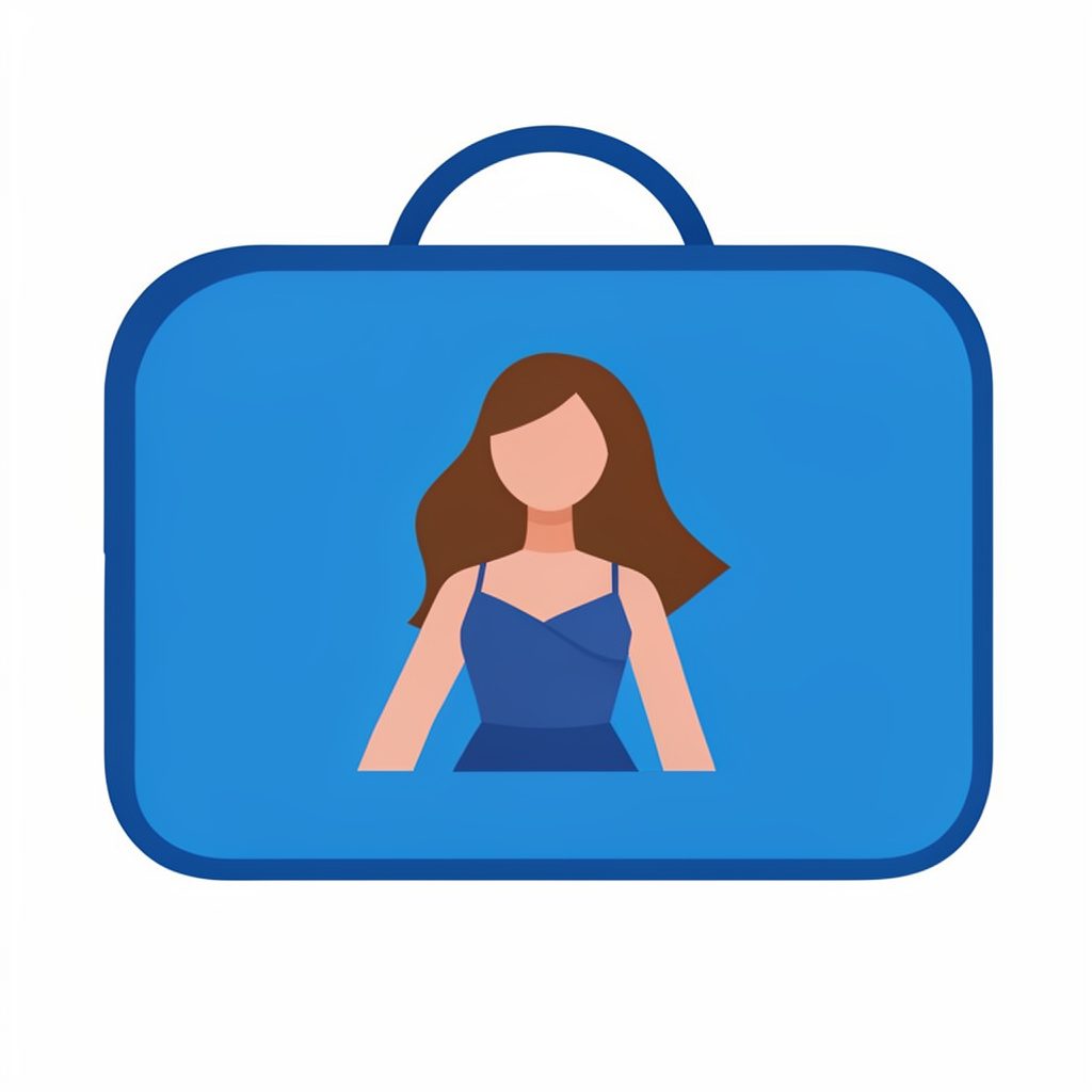 Flat vector illustration of a black and silver makeup bag with red accent trim resting on a dark grey background, creating a sleek and promotional mood.