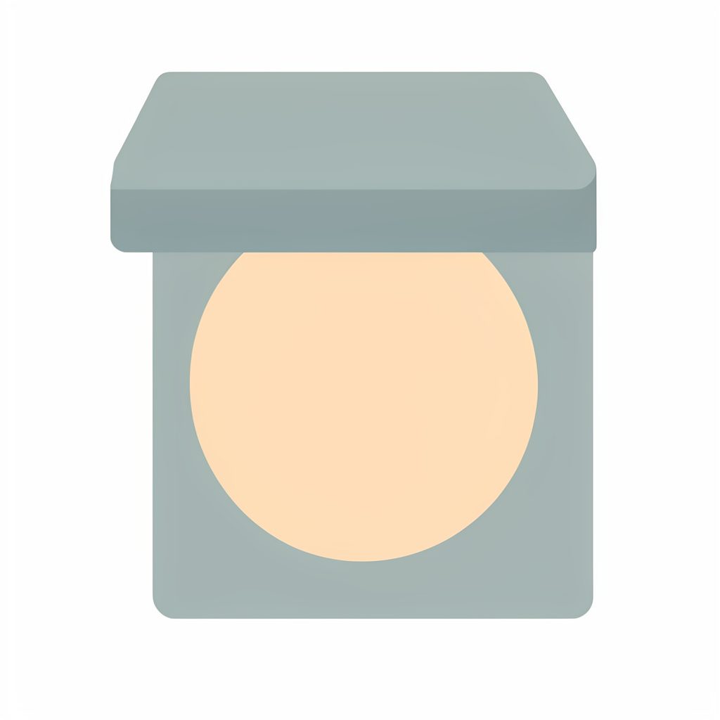Flat vector illustration of a loose powder compact in soft cream and gold tones on a red background