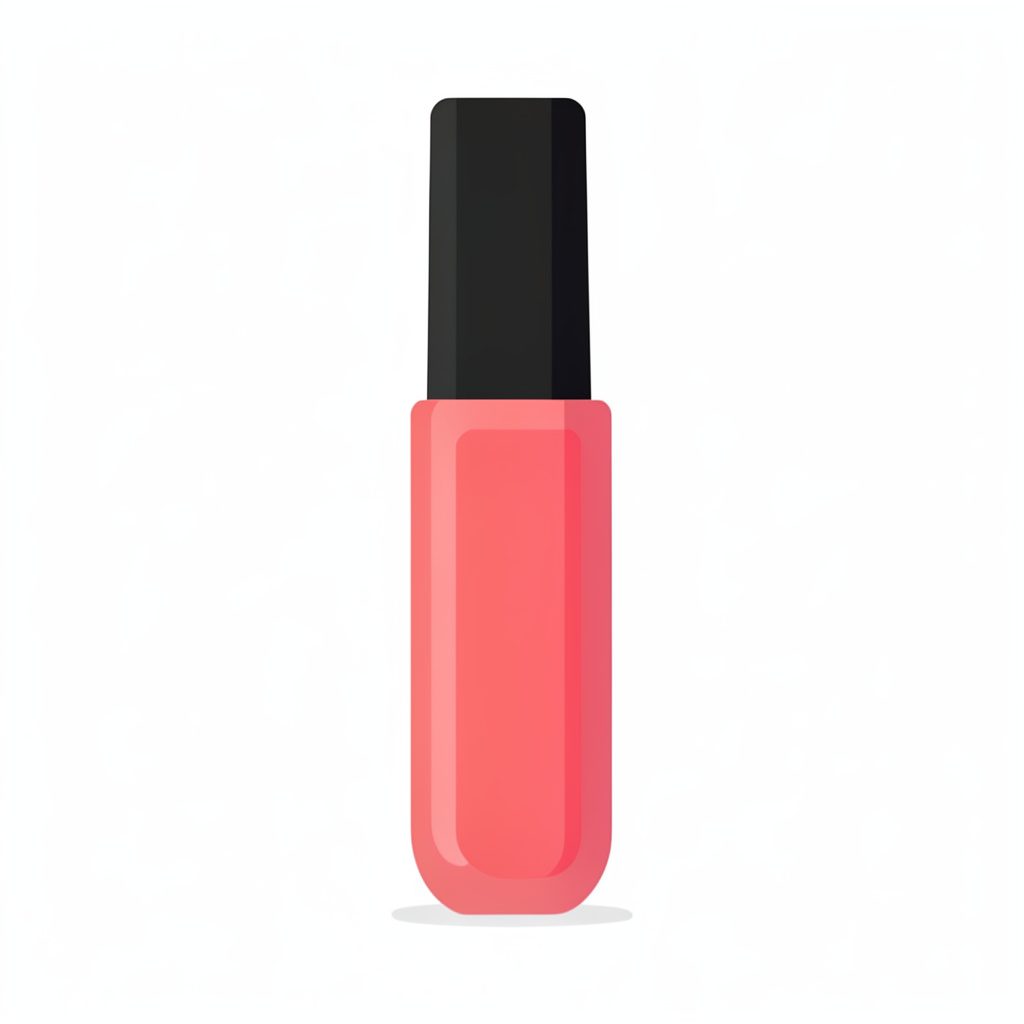 Flat vector illustration of a slim gel eyeliner pot next to a brush, dark burgundy background